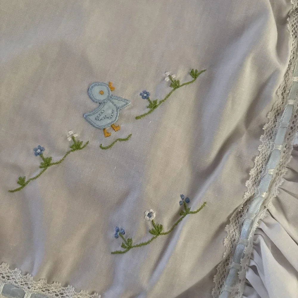 Handmade Embroidery‎ Baby Blanket. Never Used. Blue Stitching. Gender Neutral.